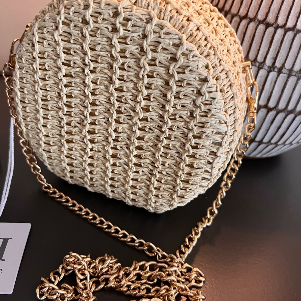 NWT Haute Hippie Tan Woven Round Crossbody Bag - Picture 4 of 5